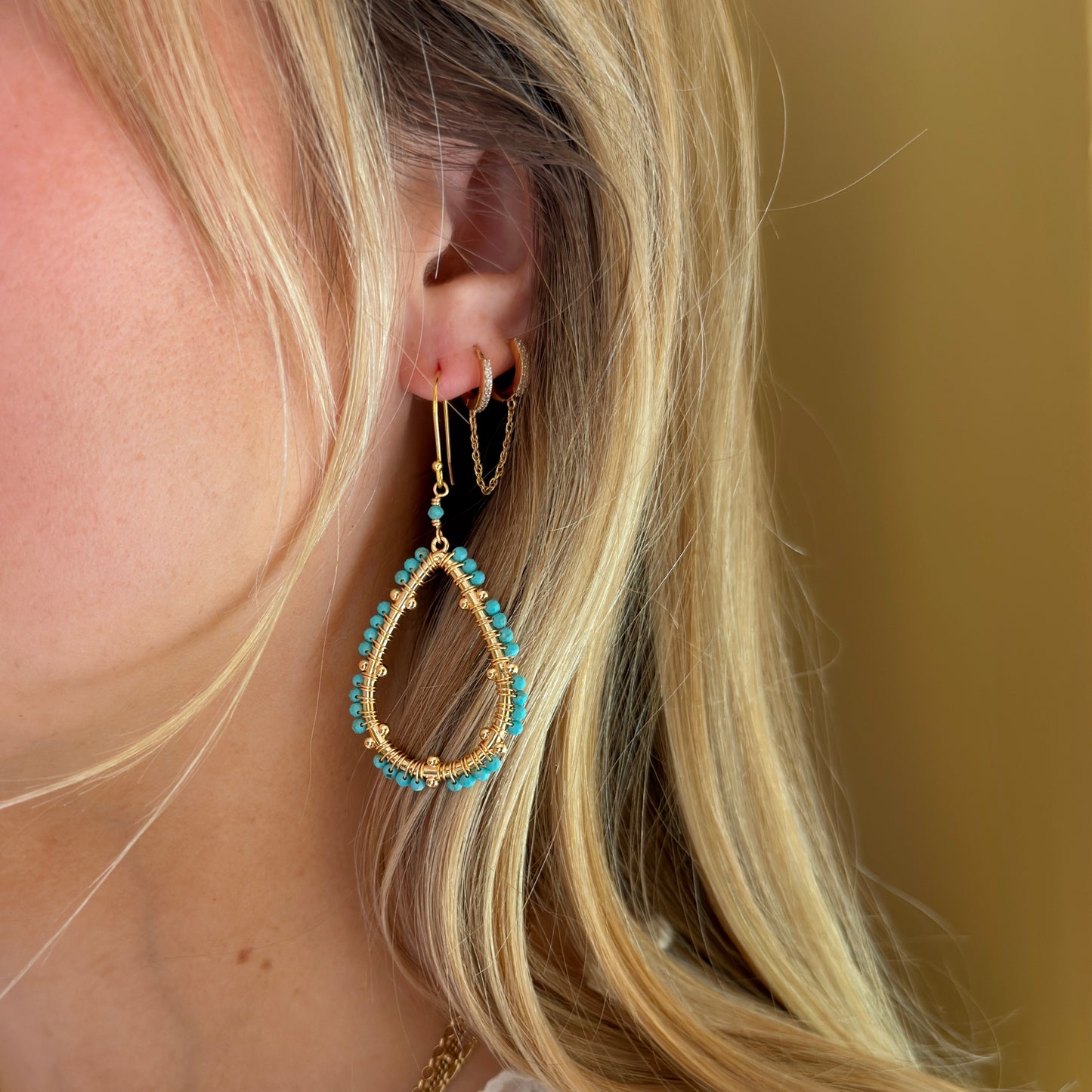 Turquoise Blue Capri Bobble Teardrop Earrings
