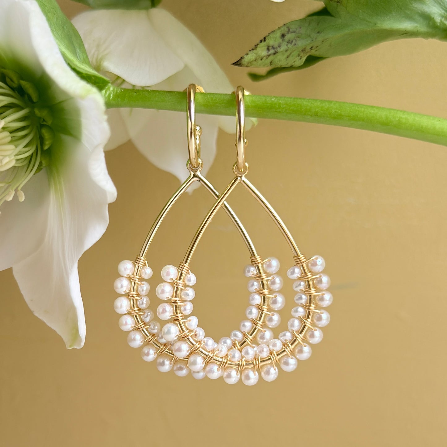 Freshwater Pearl 1/2 Teardrop Earrings On Hoops