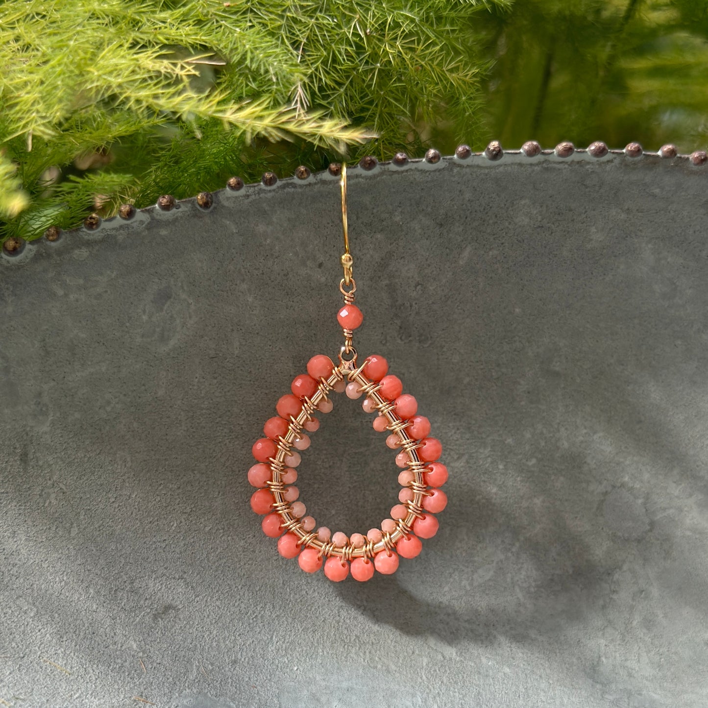 Coral Double Beaded Midi Teardrop Earrings