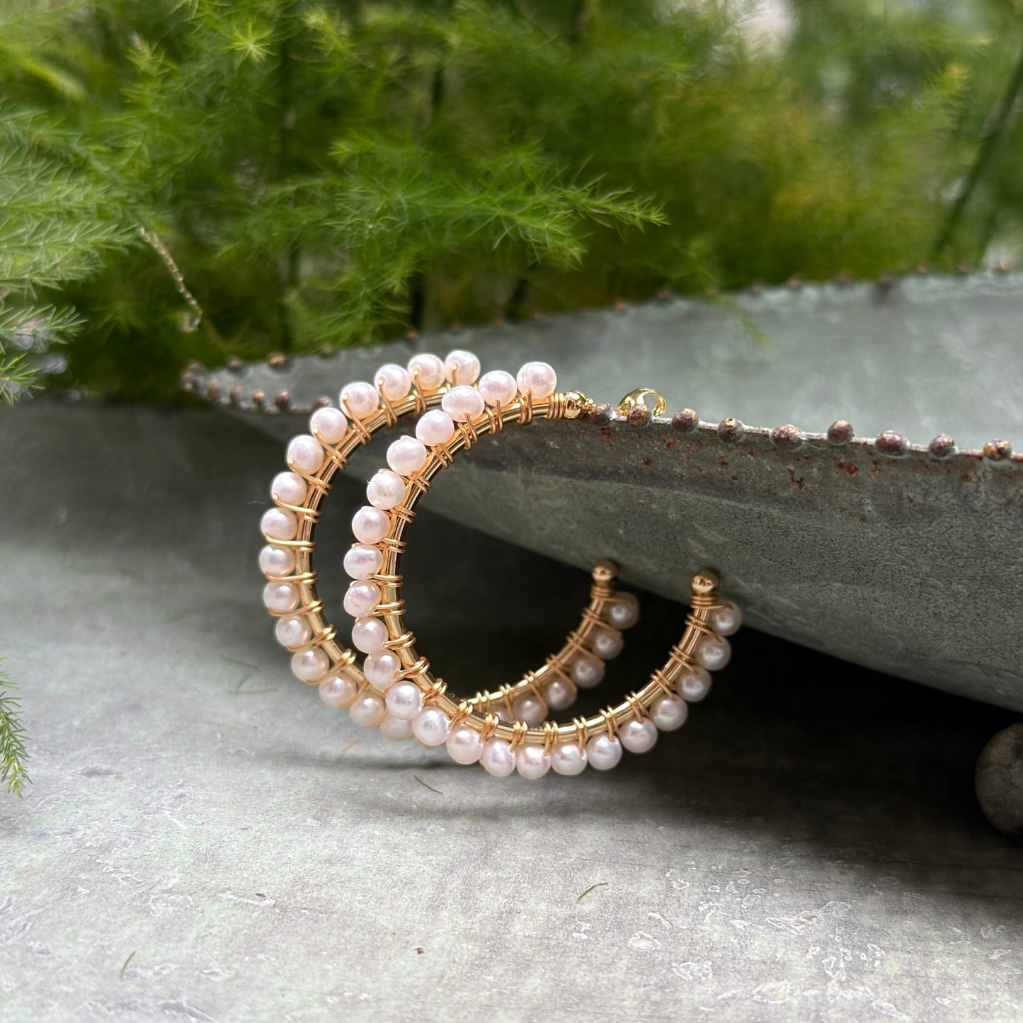 Freshwater Pearl Solid Midi Hoop Beaded Earrings