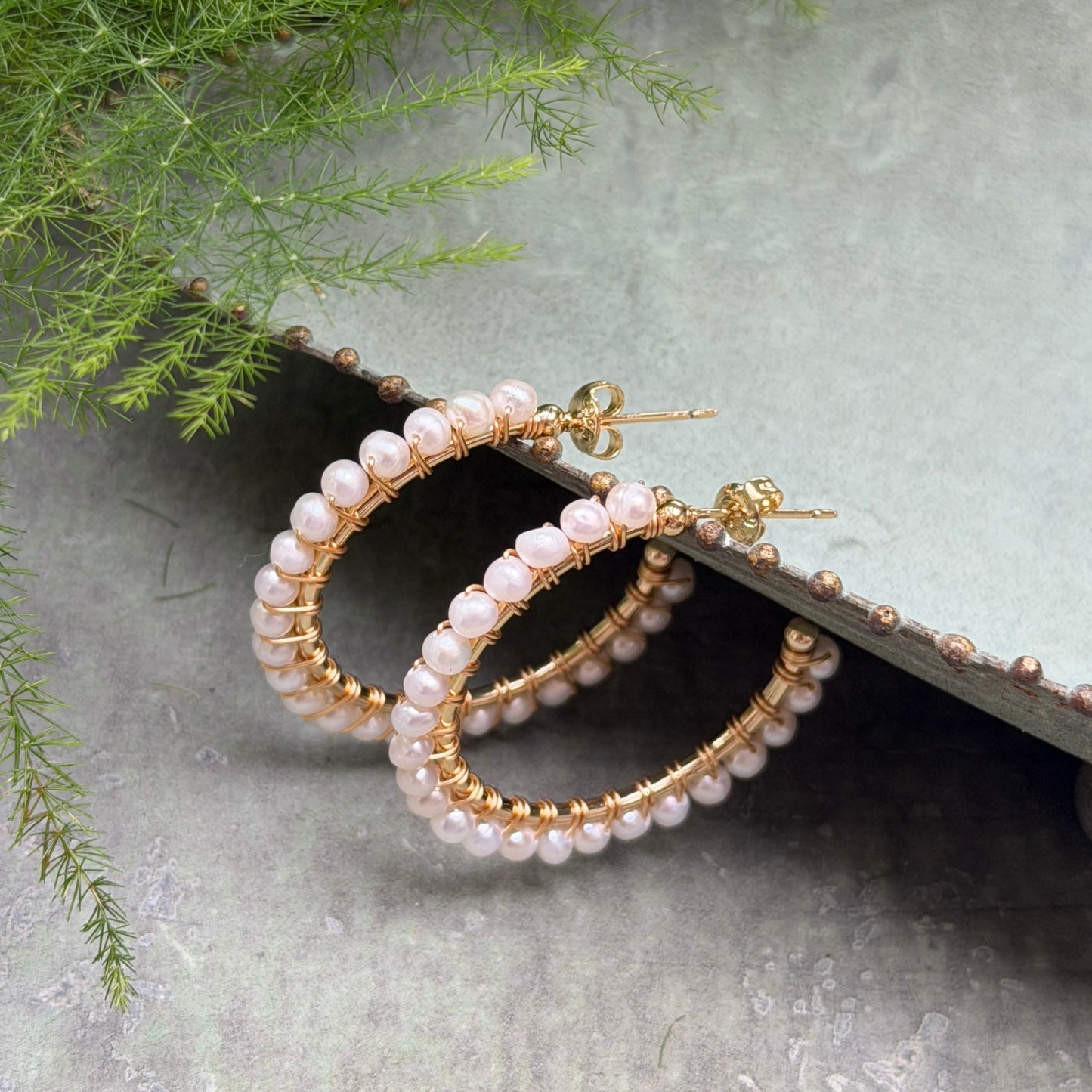 Freshwater Pearl Solid Midi Hoop Beaded Earrings