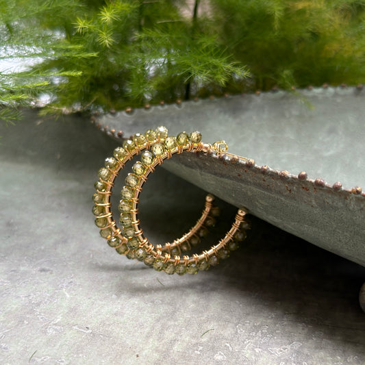 Olive Green Peridot Solid Midi Hoop Beaded Earrings