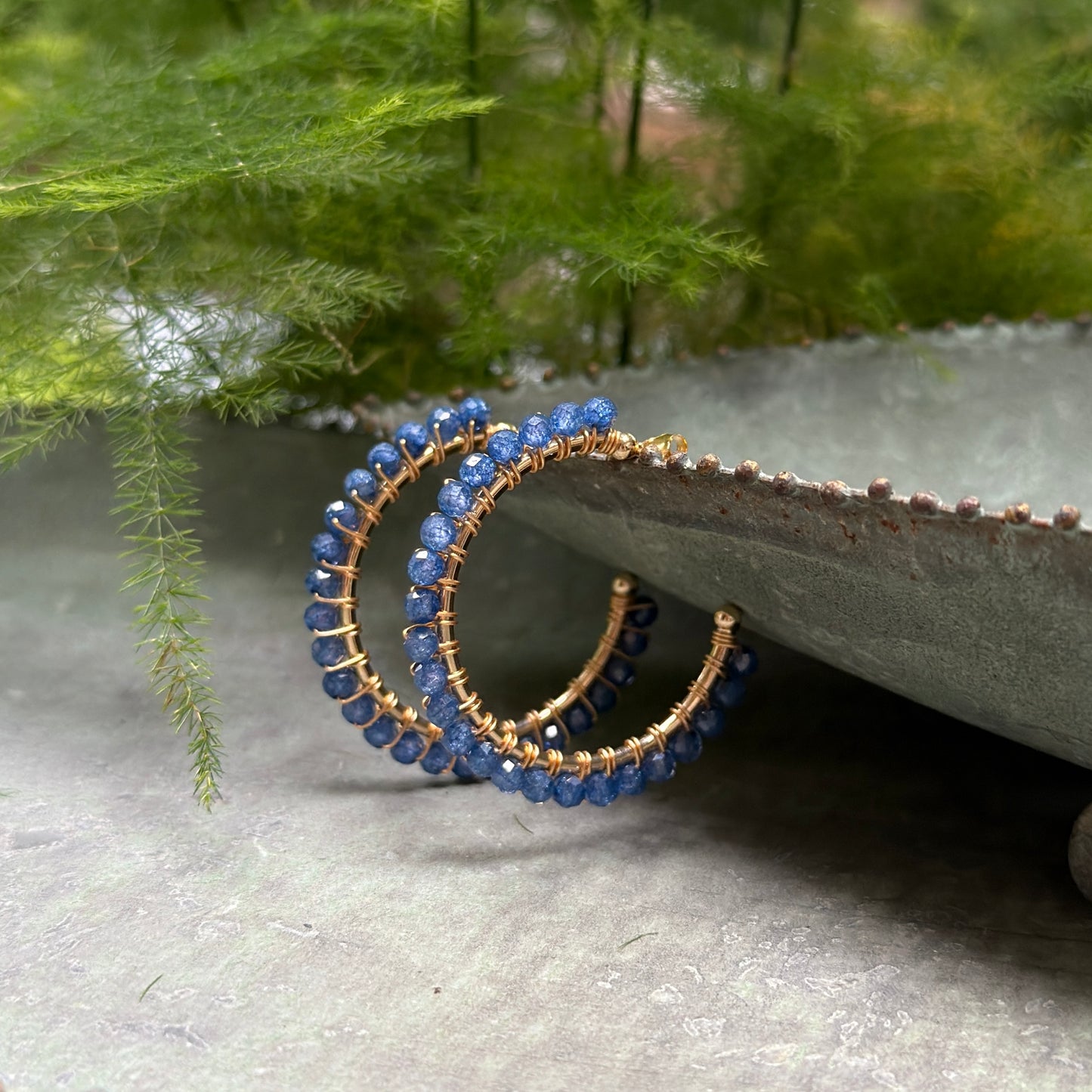 Royal Blue Azurite Solid Midi Hoop Beaded Earrings