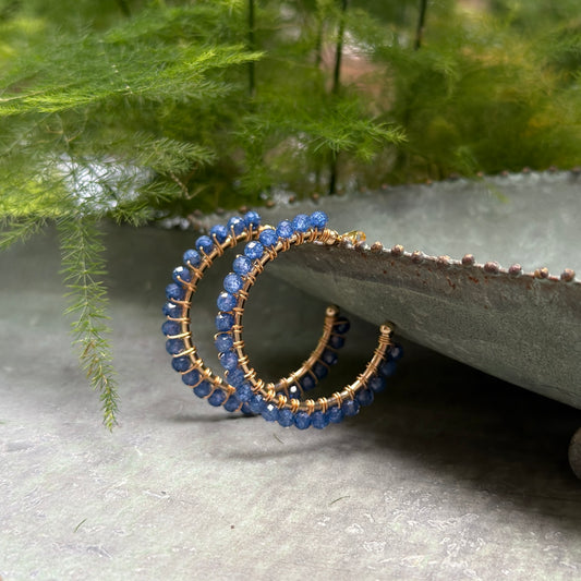 Royal Blue Azurite Solid Midi Hoop Beaded Earrings
