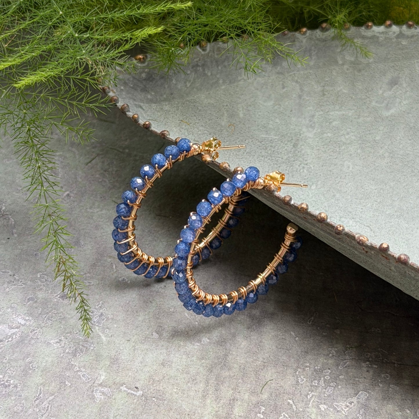 Royal Blue Azurite Solid Midi Hoop Beaded Earrings