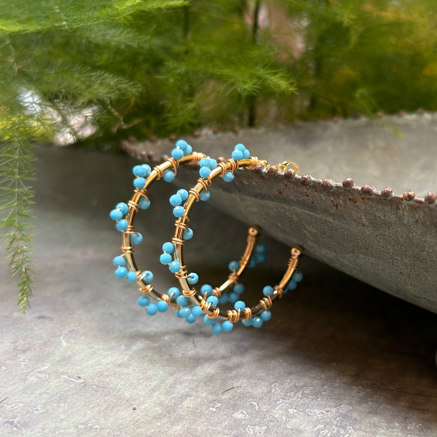 Sky Blue Swirl Midi Hoop Beaded Earrings