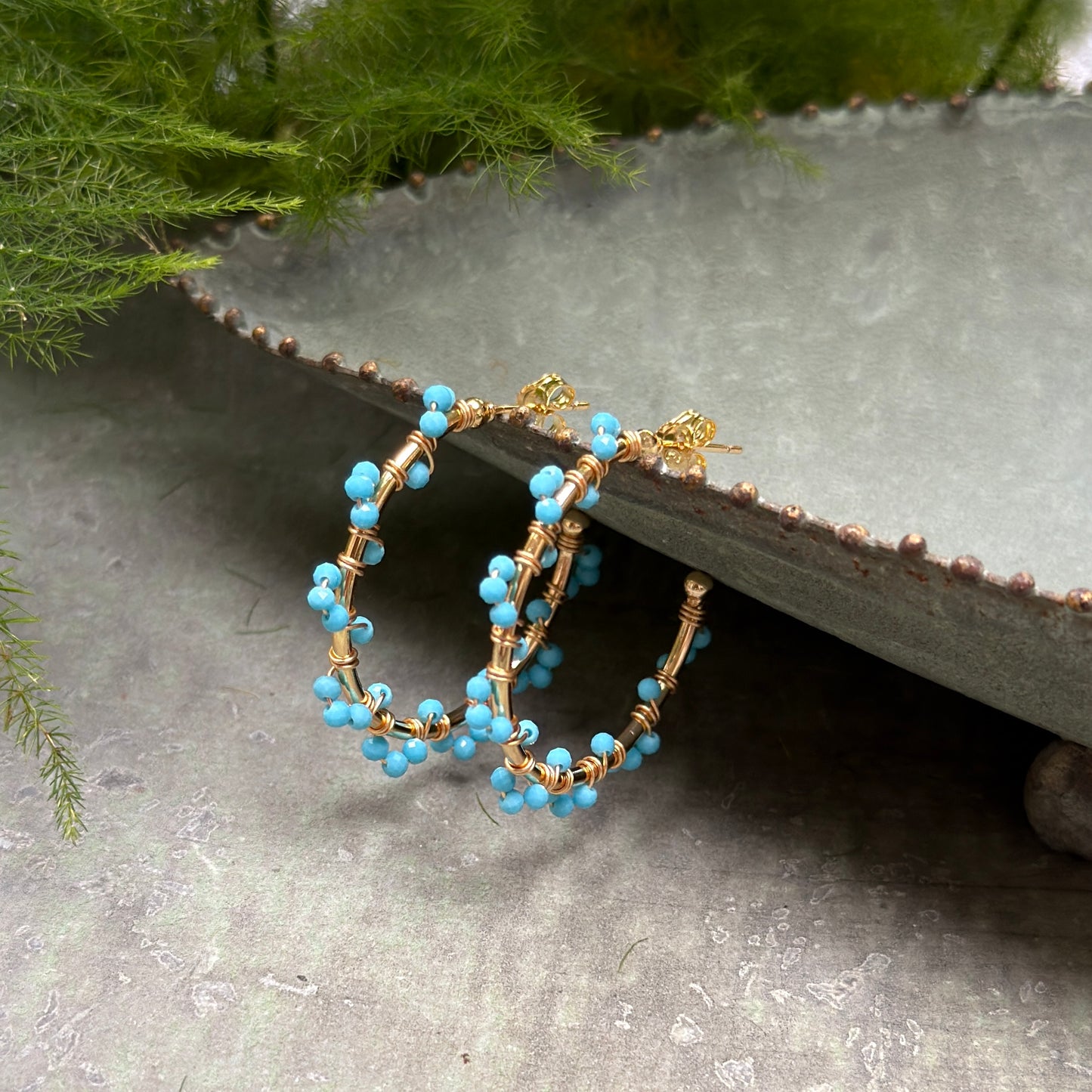 Sky Blue Swirl Midi Hoop Beaded Earrings