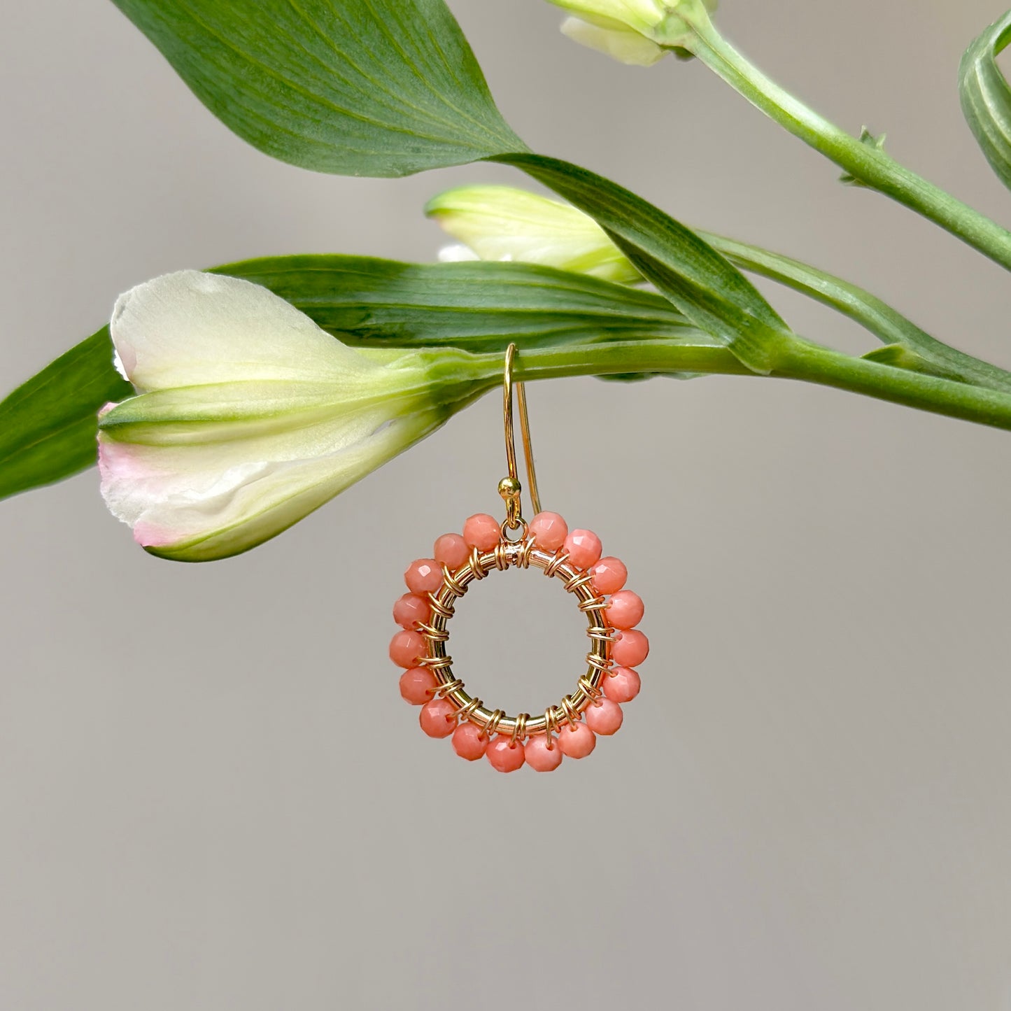 Coral Mini Round Beaded Earrings