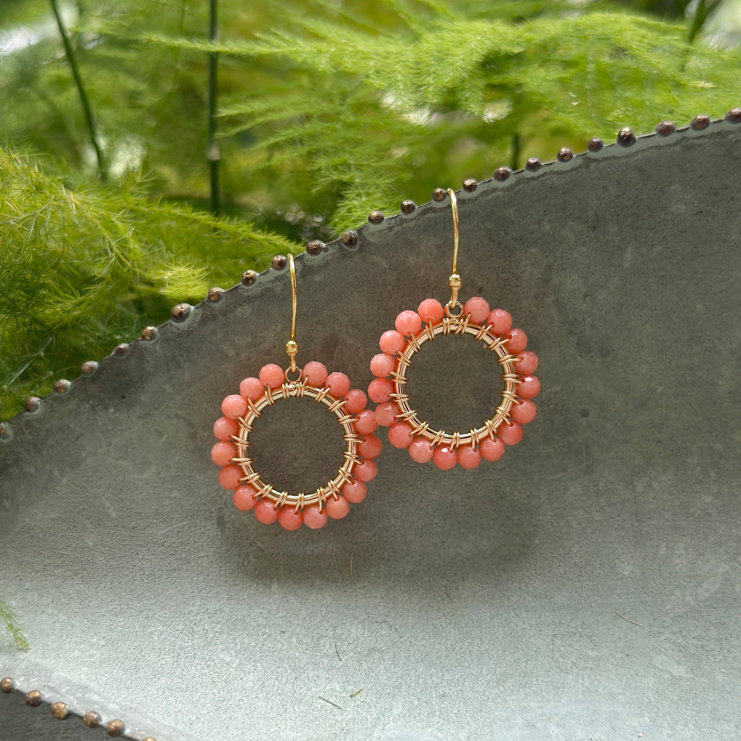 Coral Mini Round Beaded Earrings