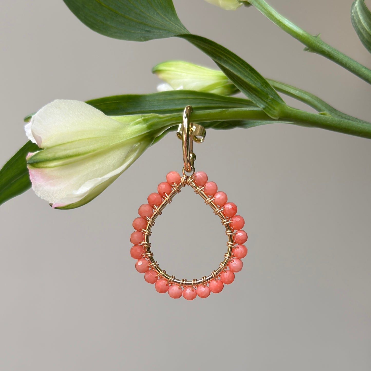 Chunky Coral Teardrop Earrings On Mini Hoops