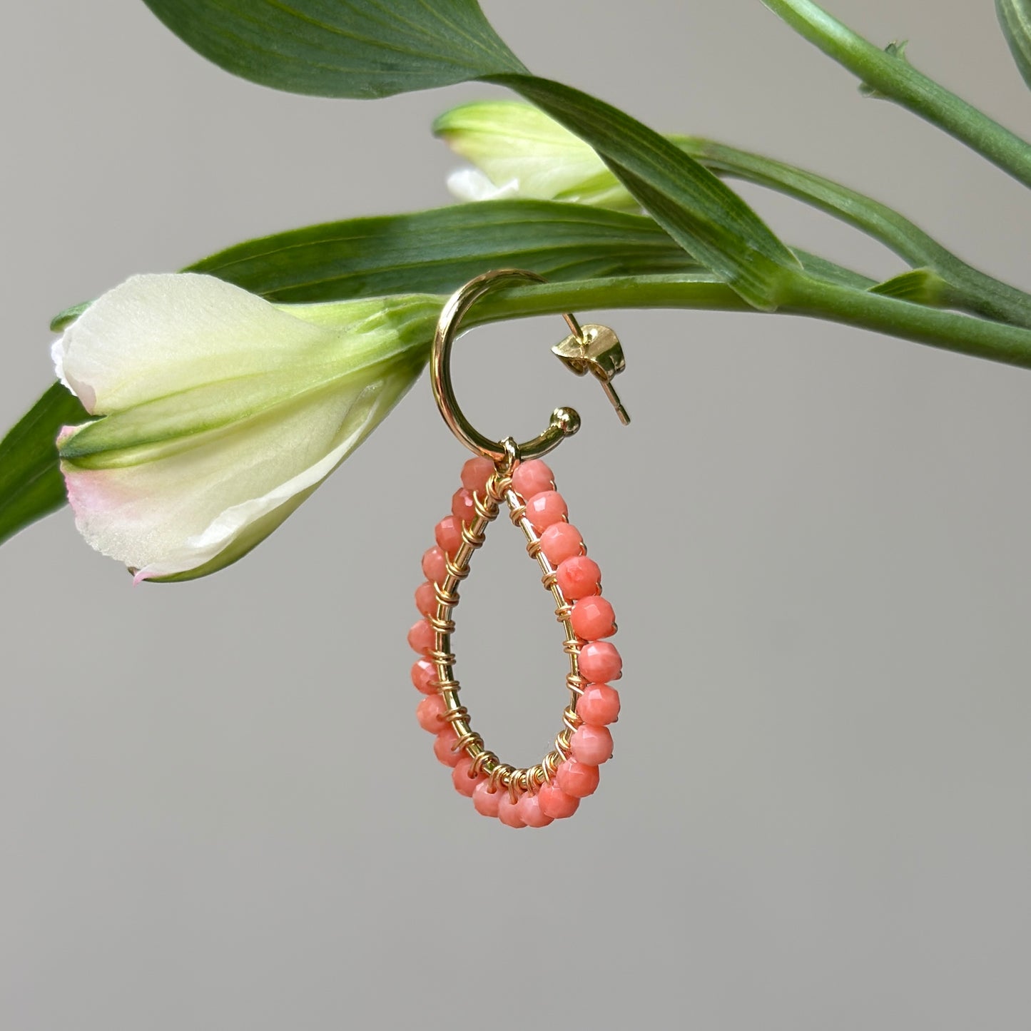 Chunky Coral Teardrop Earrings On Mini Hoops