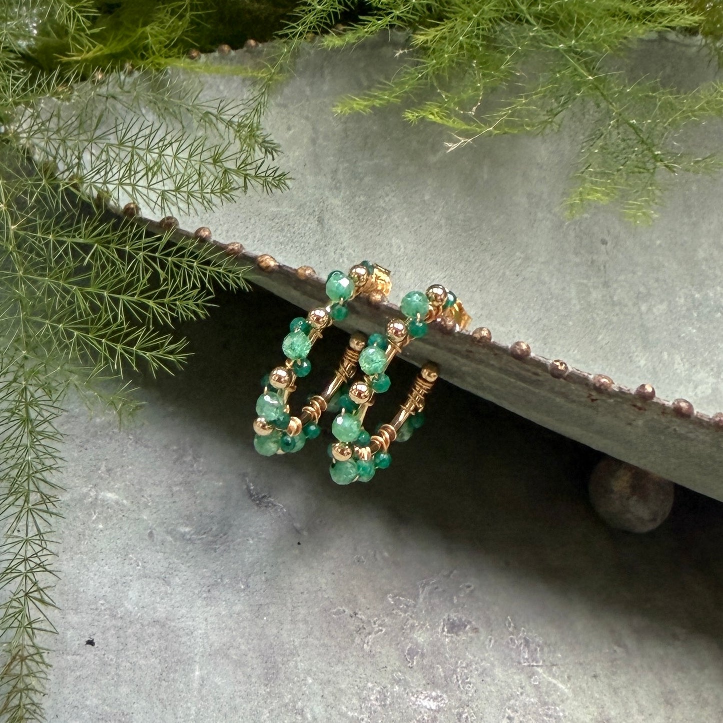 Mint Jade & Mid-Emerald Green Mini+ Bobble Hoop Beaded Earrings
