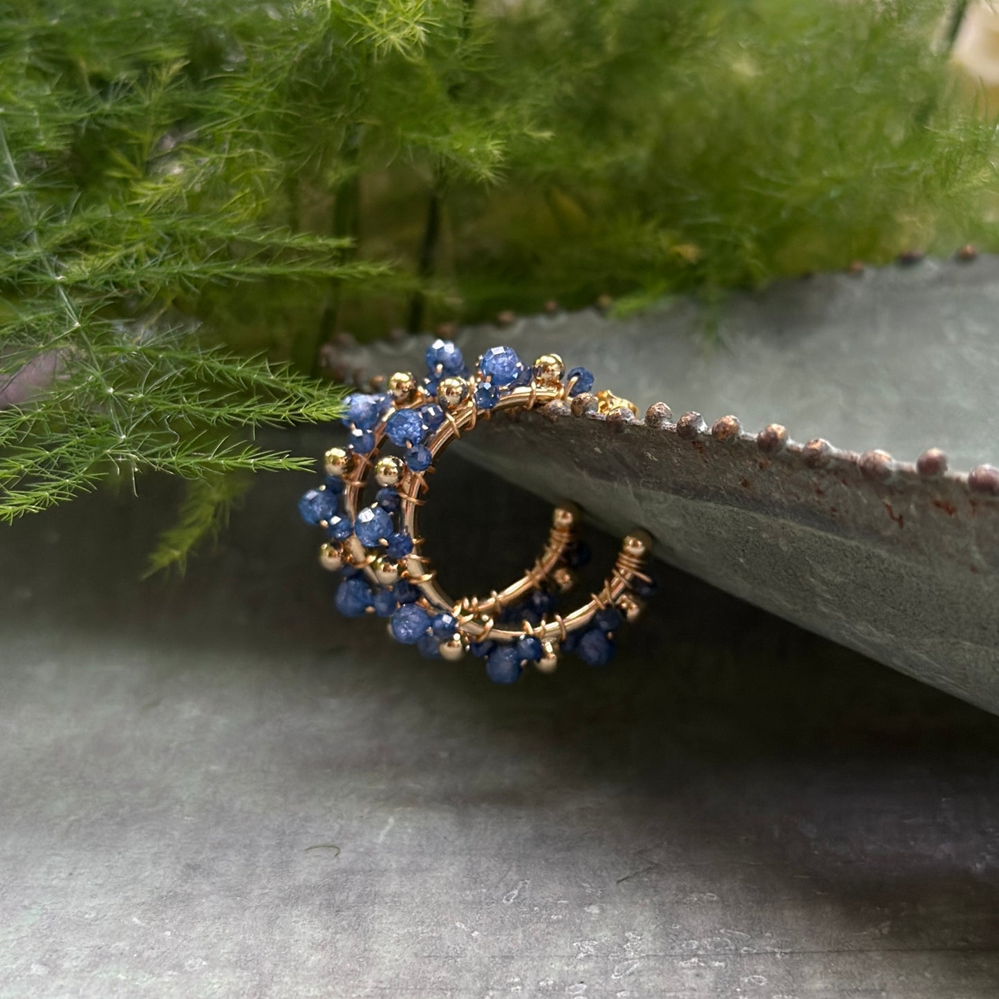 Royal Blue Azurite Mini+ Bobble Hoop Beaded Earrings