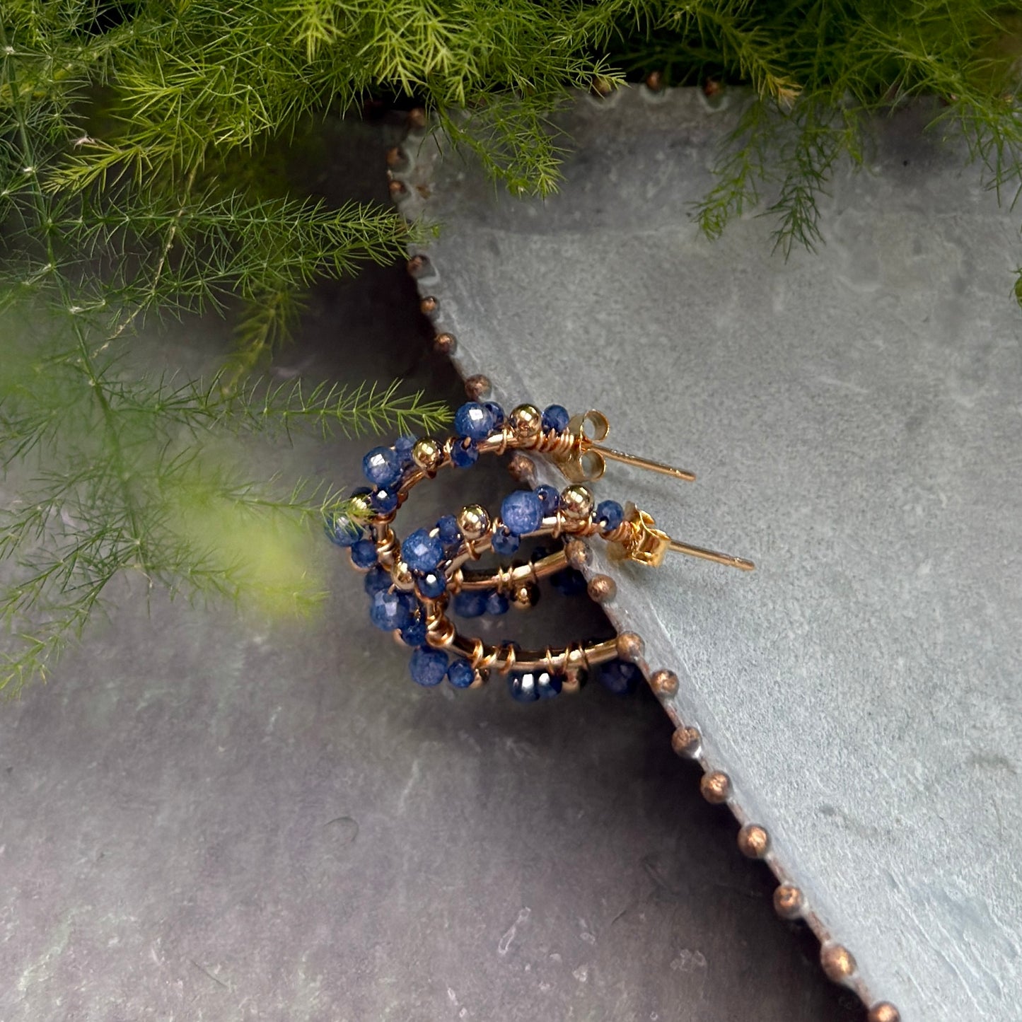 Royal Blue Azurite Mini+ Bobble Hoop Beaded Earrings