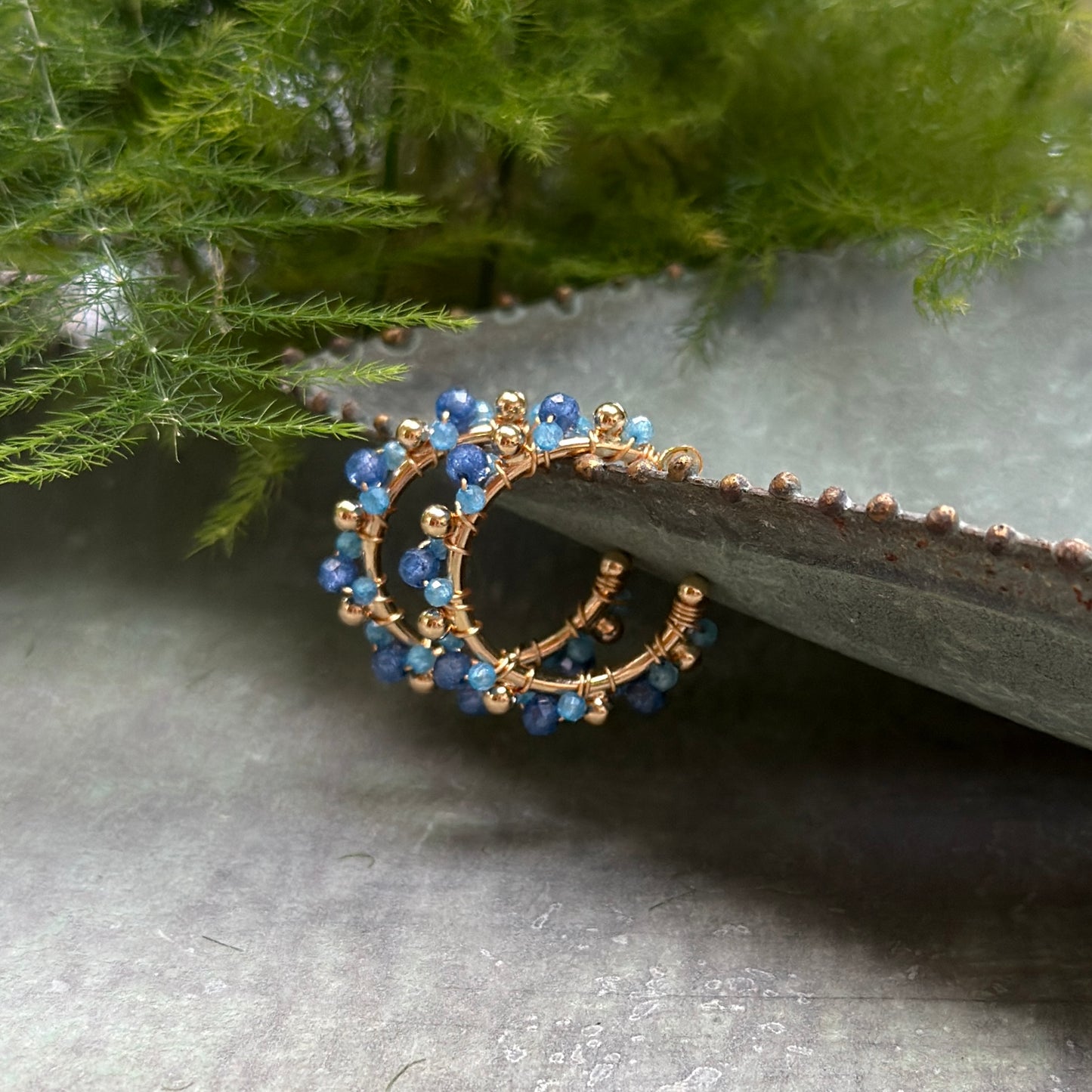 Dark Cornflower Kyanite & Royal Blue Azurite Mini+ Bobble Hoop Beaded Earrings