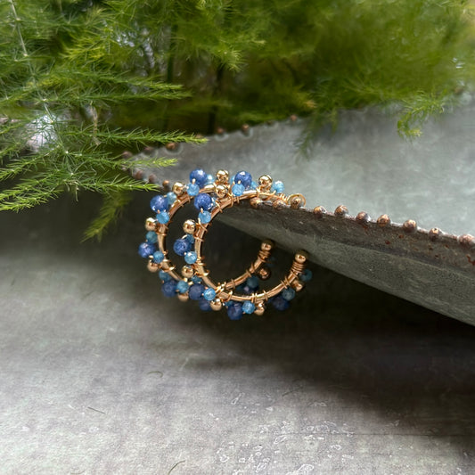 Dark Cornflower Kyanite & Royal Blue Azurite Mini+ Bobble Hoop Beaded Earrings