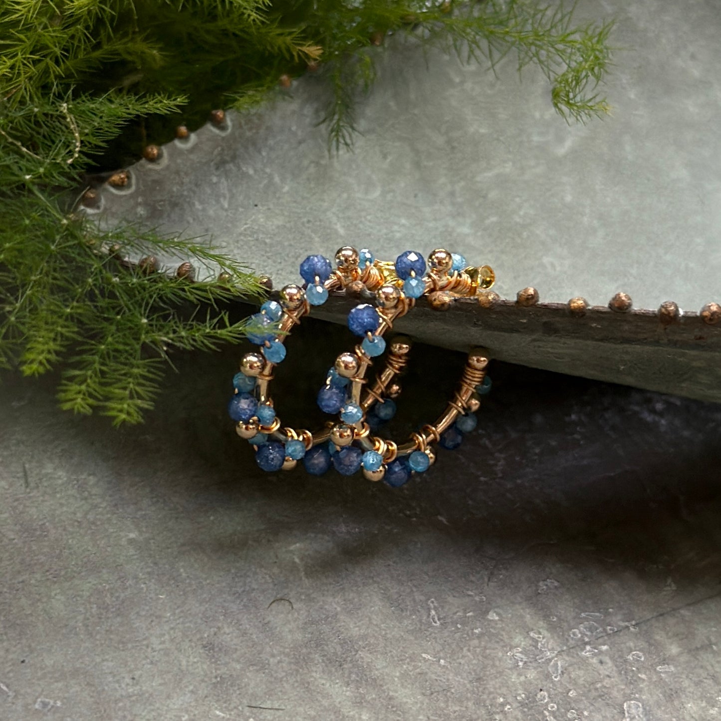Dark Cornflower Kyanite & Royal Blue Azurite Mini+ Bobble Hoop Beaded Earrings