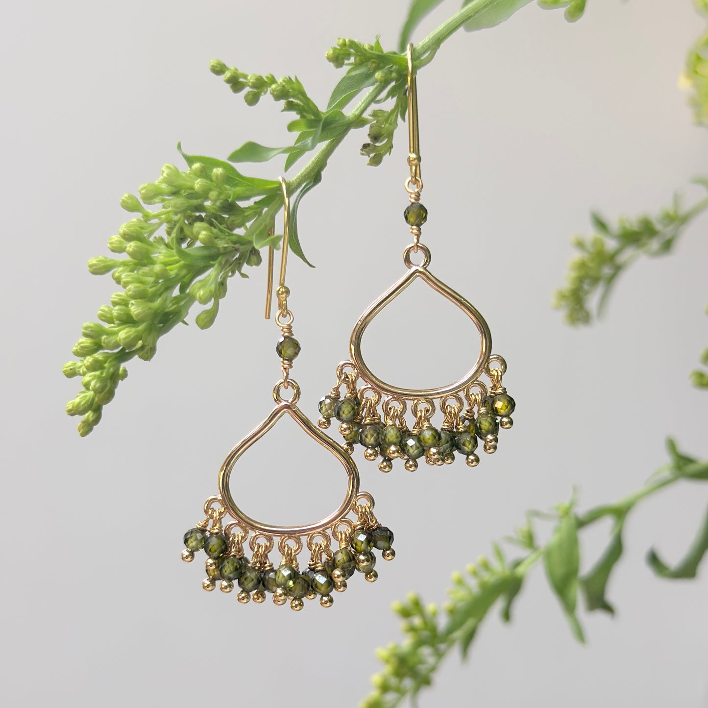 Olive Green Peridot Paxos 21-Bead Teardrop Earrings