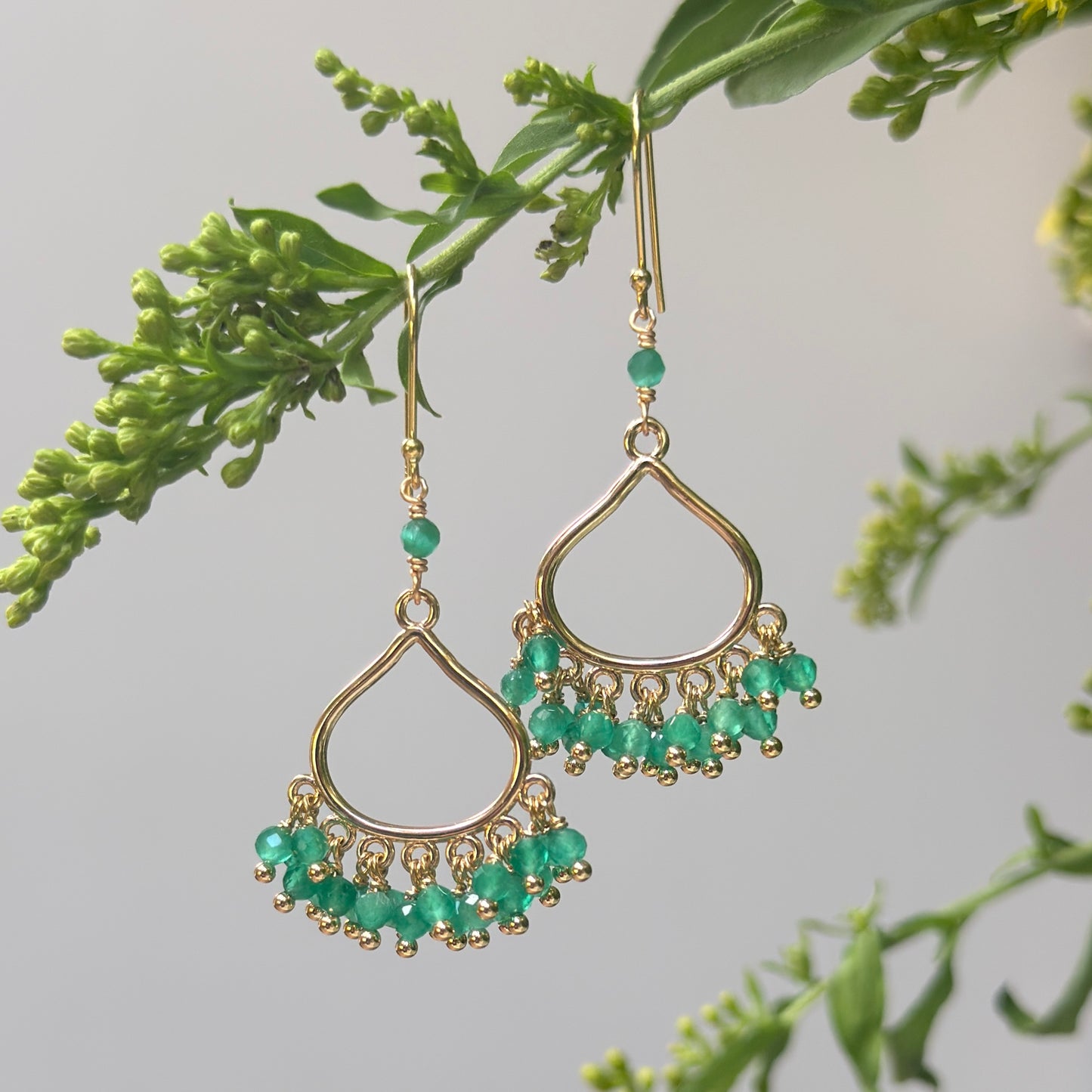 Dark Mint Green Jade Paxos 21-Bead Teardrop Earrings