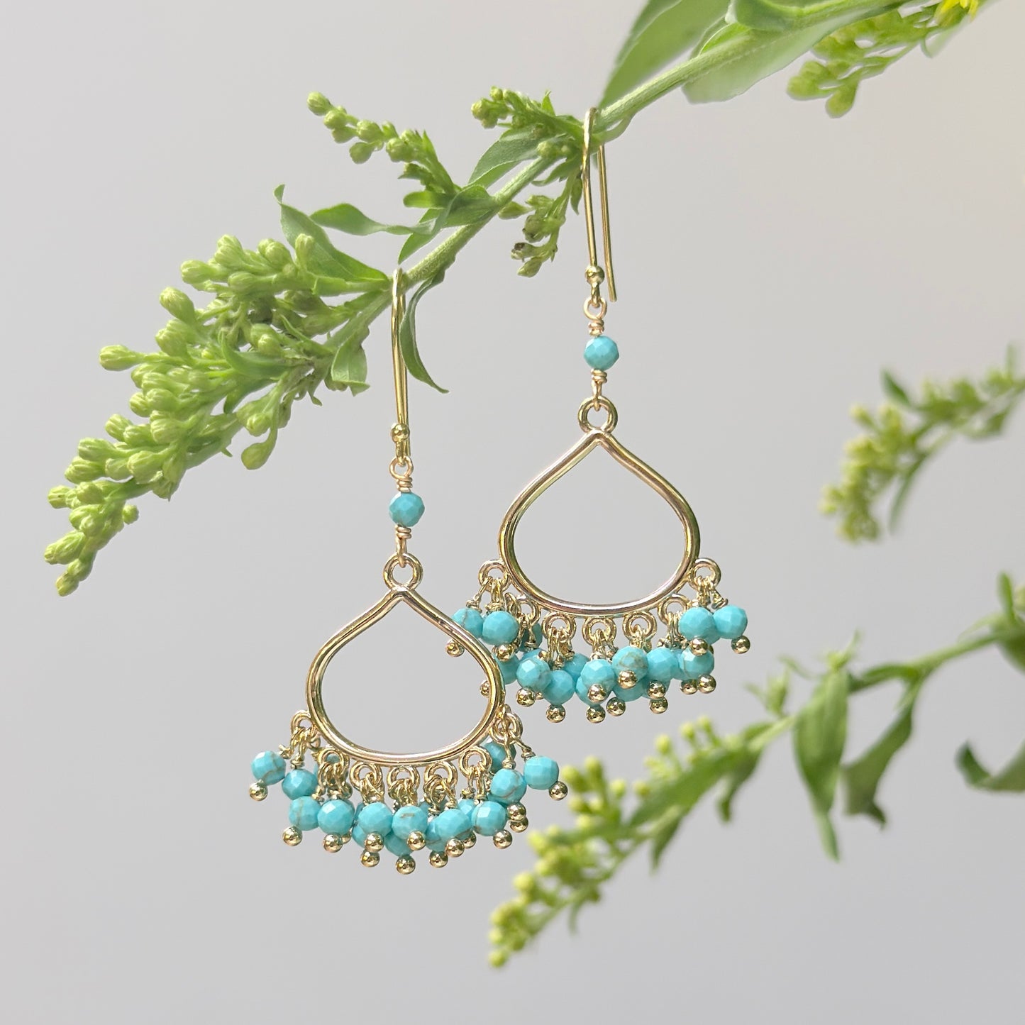 Turquoise Blue Paxos 21-Bead Teardrop Earrings