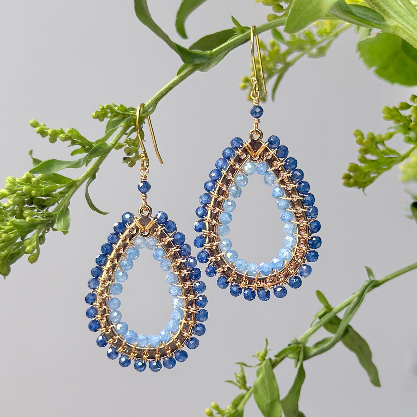 Royal Blue Azurite & Dark Cornflower Kyanite Mustique Teardrop Earrings