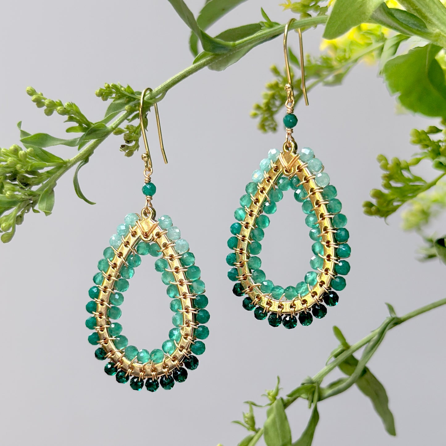Green Jade Ombré Mustique Teardrop Earrings