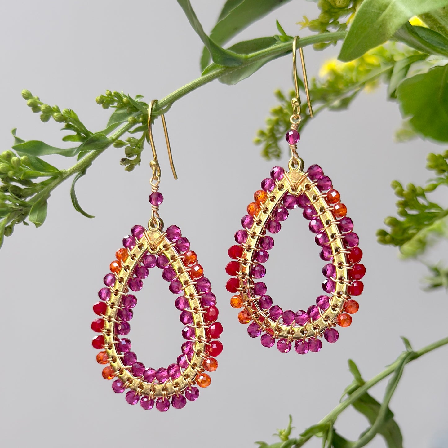 Red, Pink & Orange Ombré Mustique Teardrop Earrings