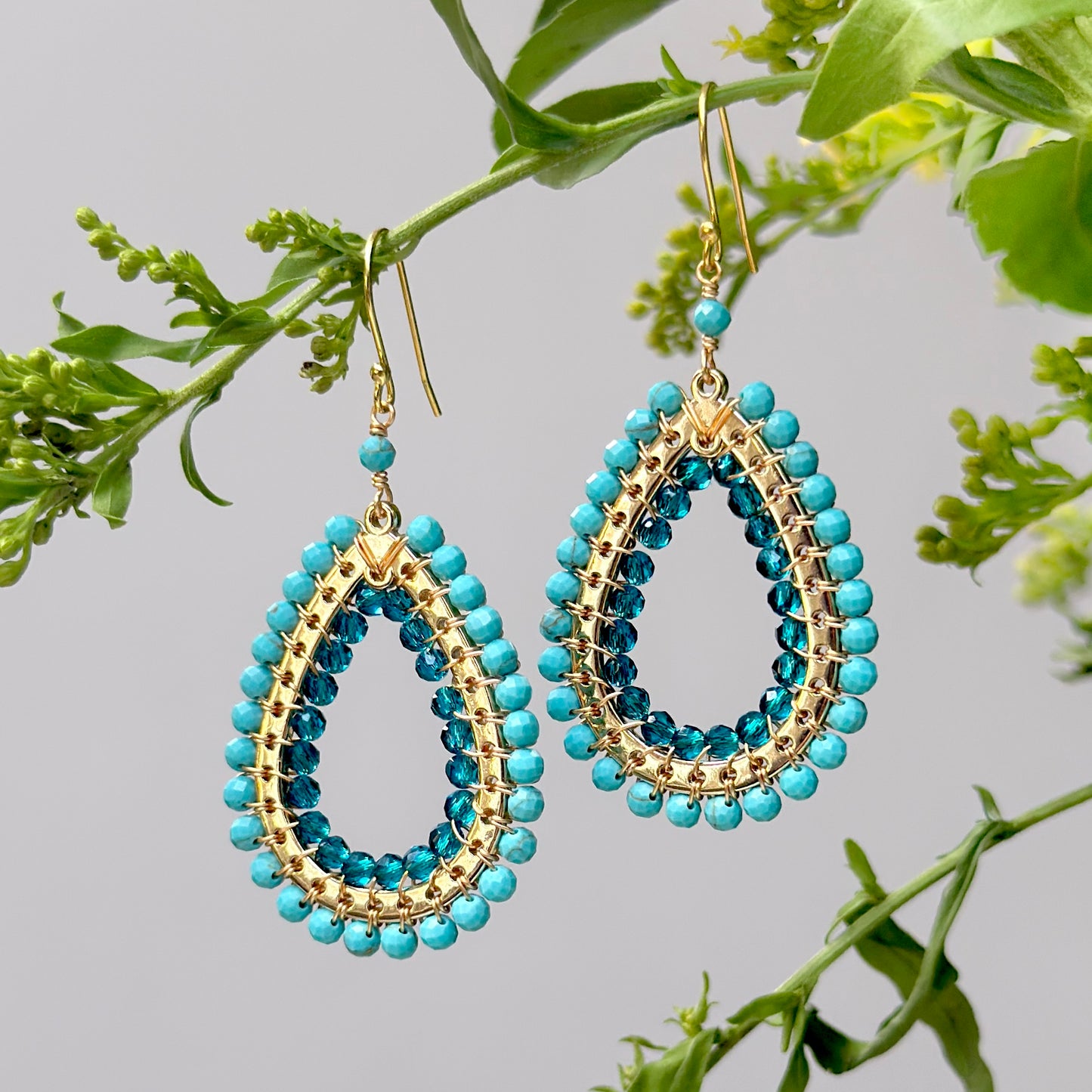 Turquoise Blue & Teal Quartz Mustique Teardrop Earrings