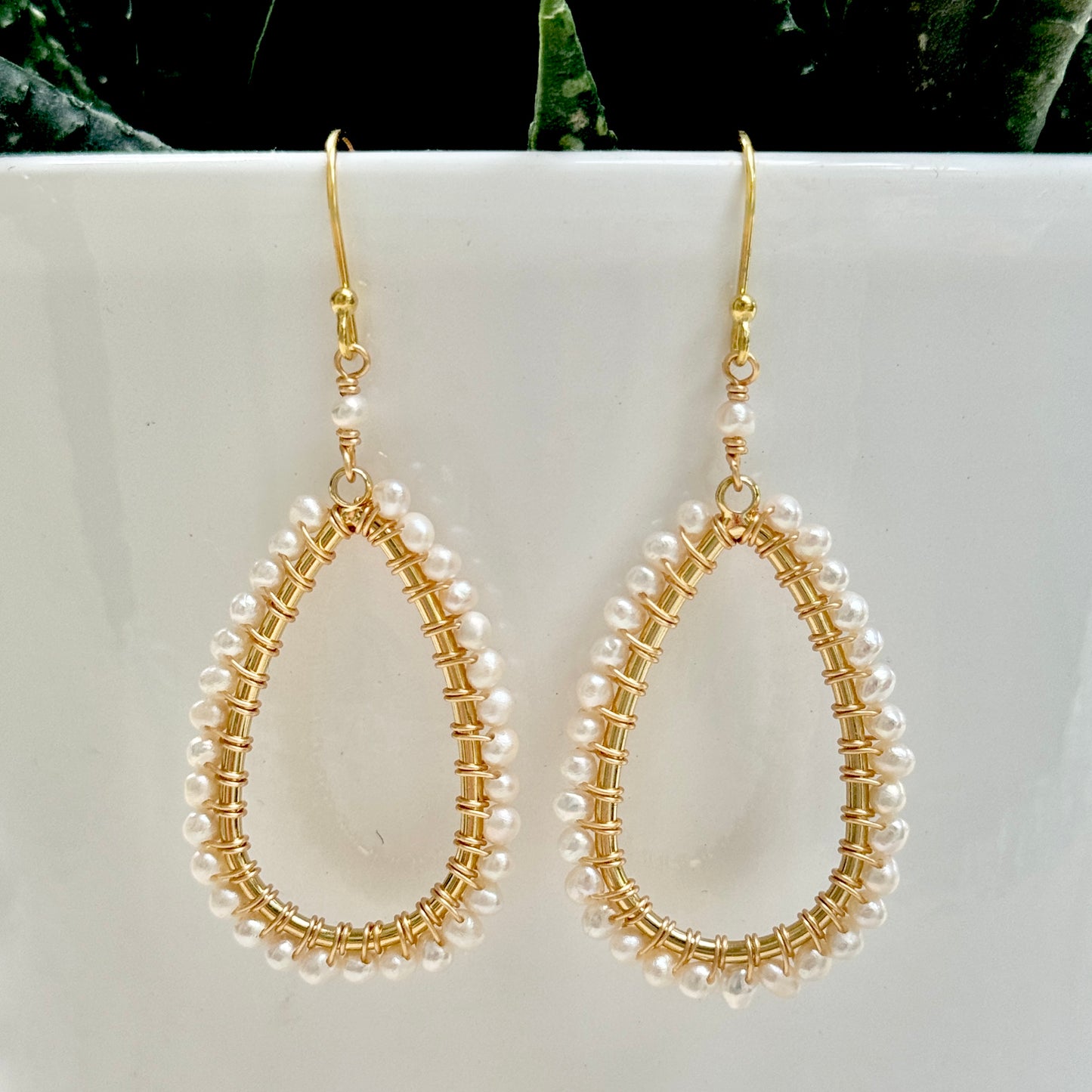 Freshwater Pearl Long Teardrop Beaded Earrings