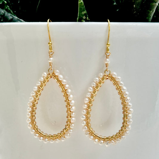 Freshwater Pearl Long Teardrop Beaded Earrings