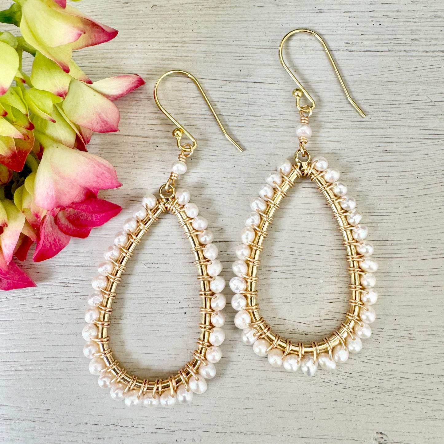 Freshwater Pearl Long Teardrop Beaded Earrings