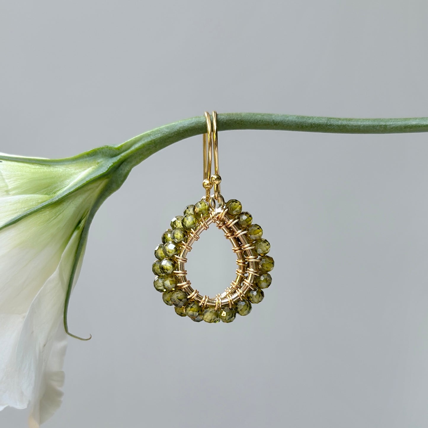 Dark Olive Green Peridot Mini Teardrop Earrings