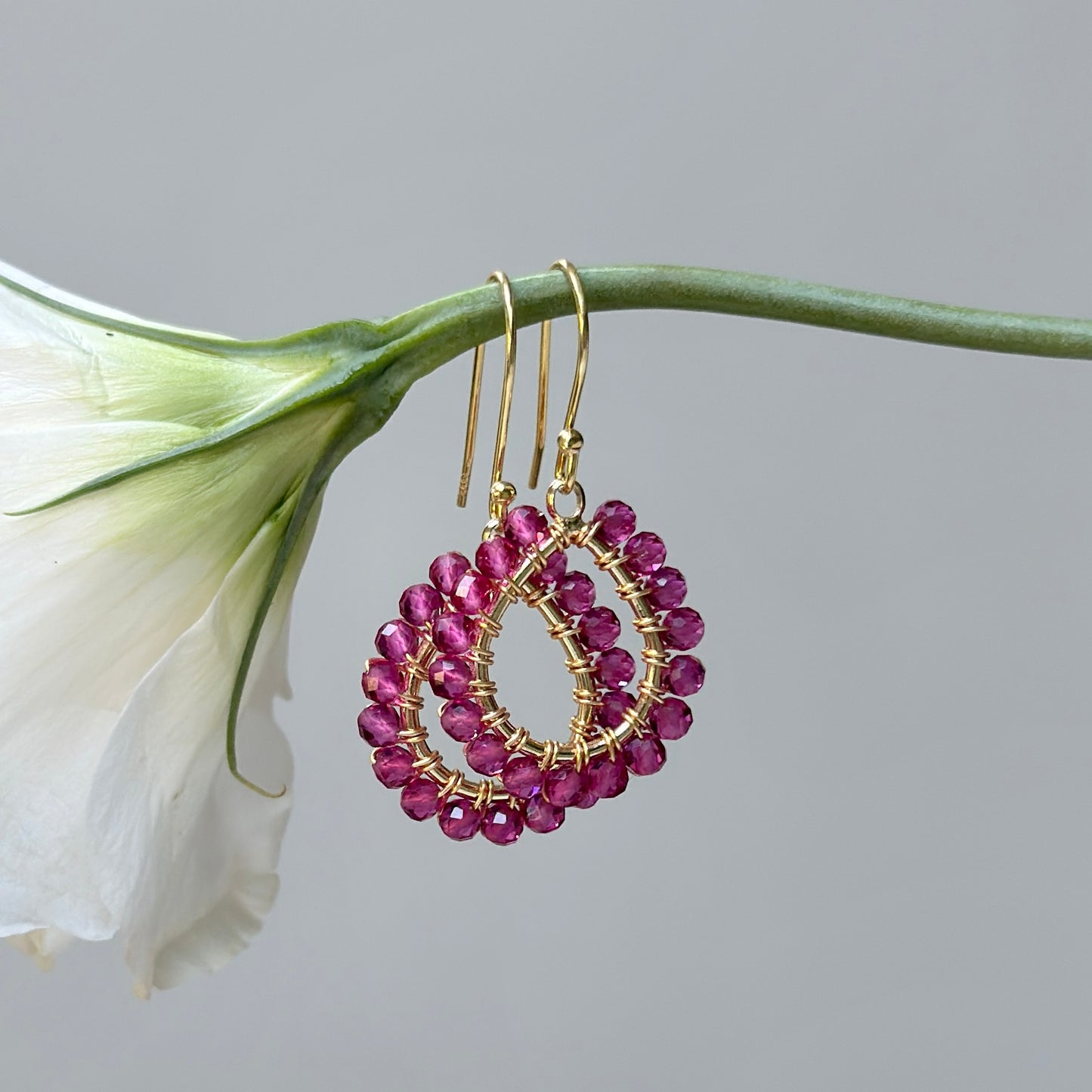 Fuchsia Pink Garnet Mini Teardrop Earrings