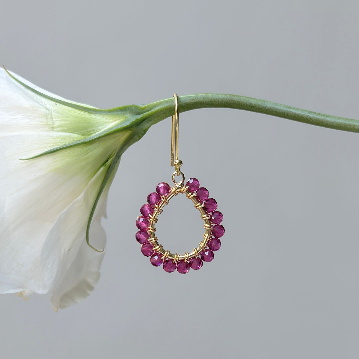 Fuchsia Pink Garnet Mini Teardrop Earrings