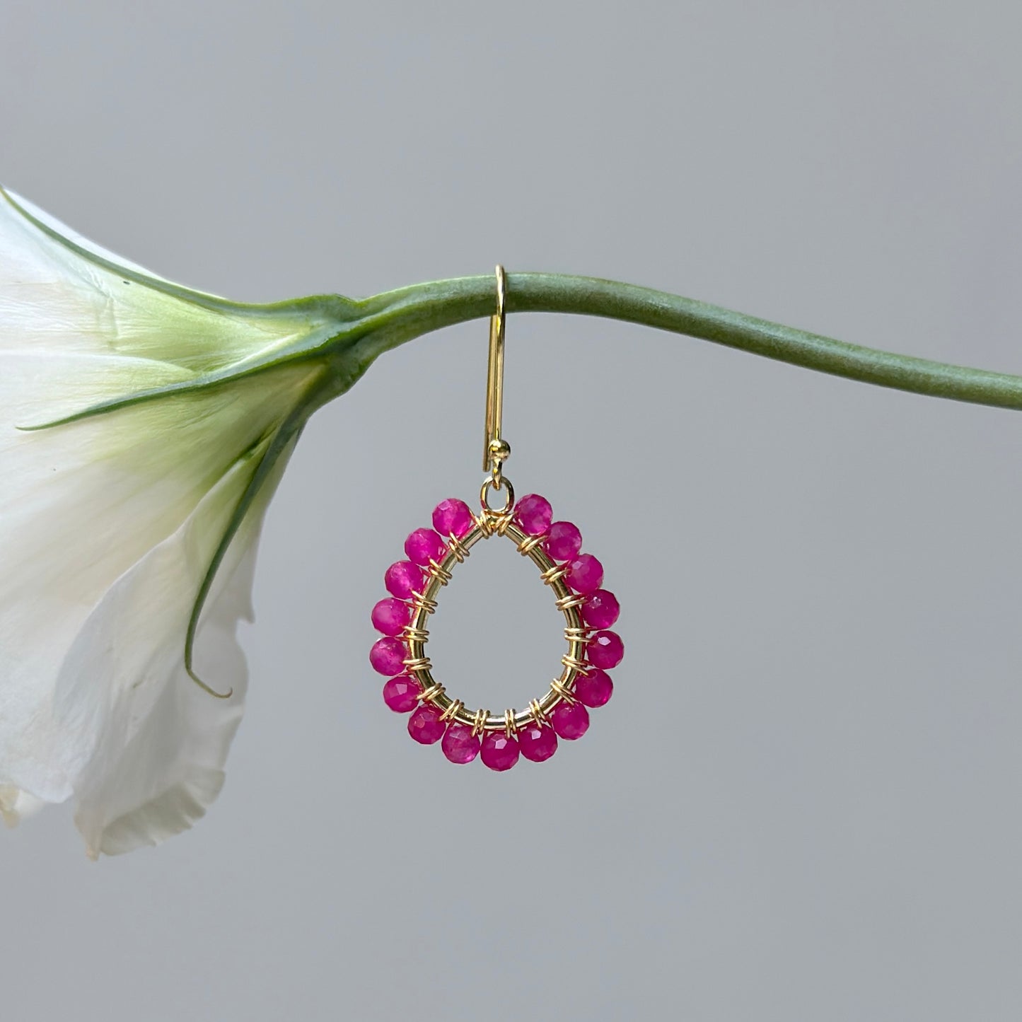 Magenta Pink Garnet Mini Teardrop Earrings