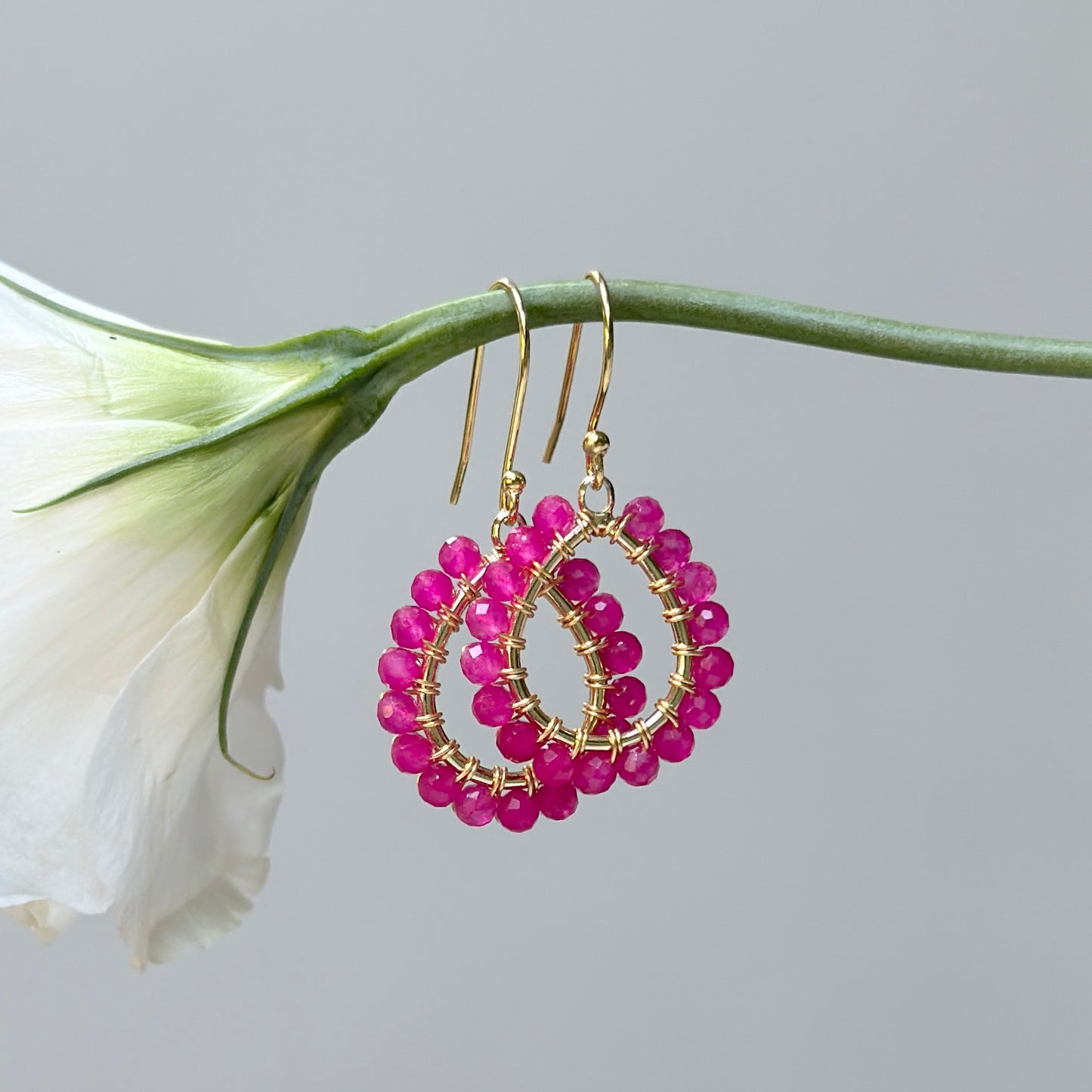Magenta Pink Garnet Mini Teardrop Earrings