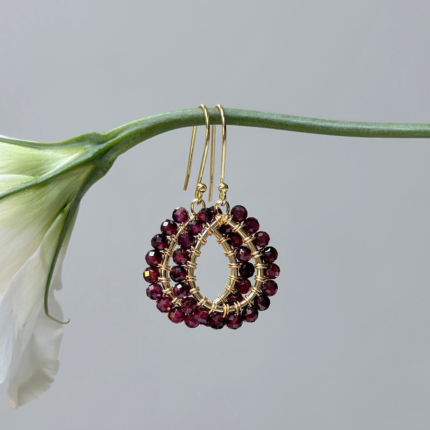 Burgundy Red Garnet Mini Teardrop Earrings