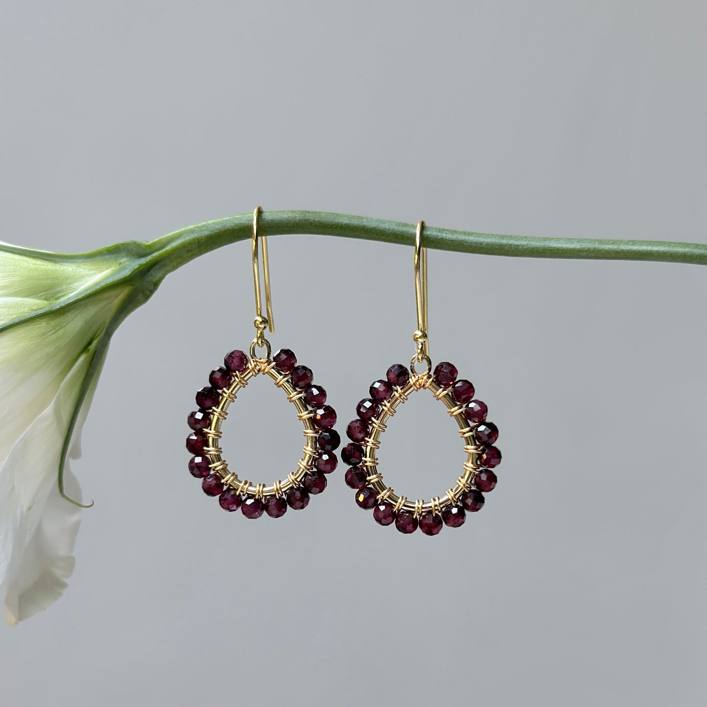 Burgundy Red Garnet Mini Teardrop Earrings