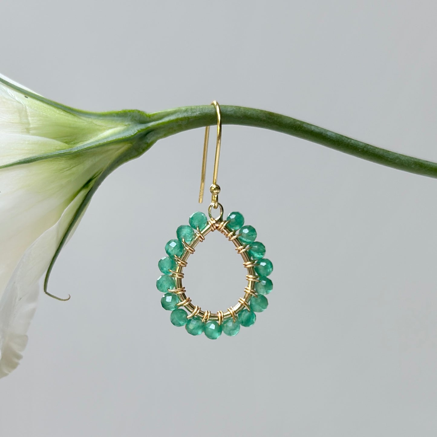 Dark Mint Green Jade Mini Teardrop Earrings