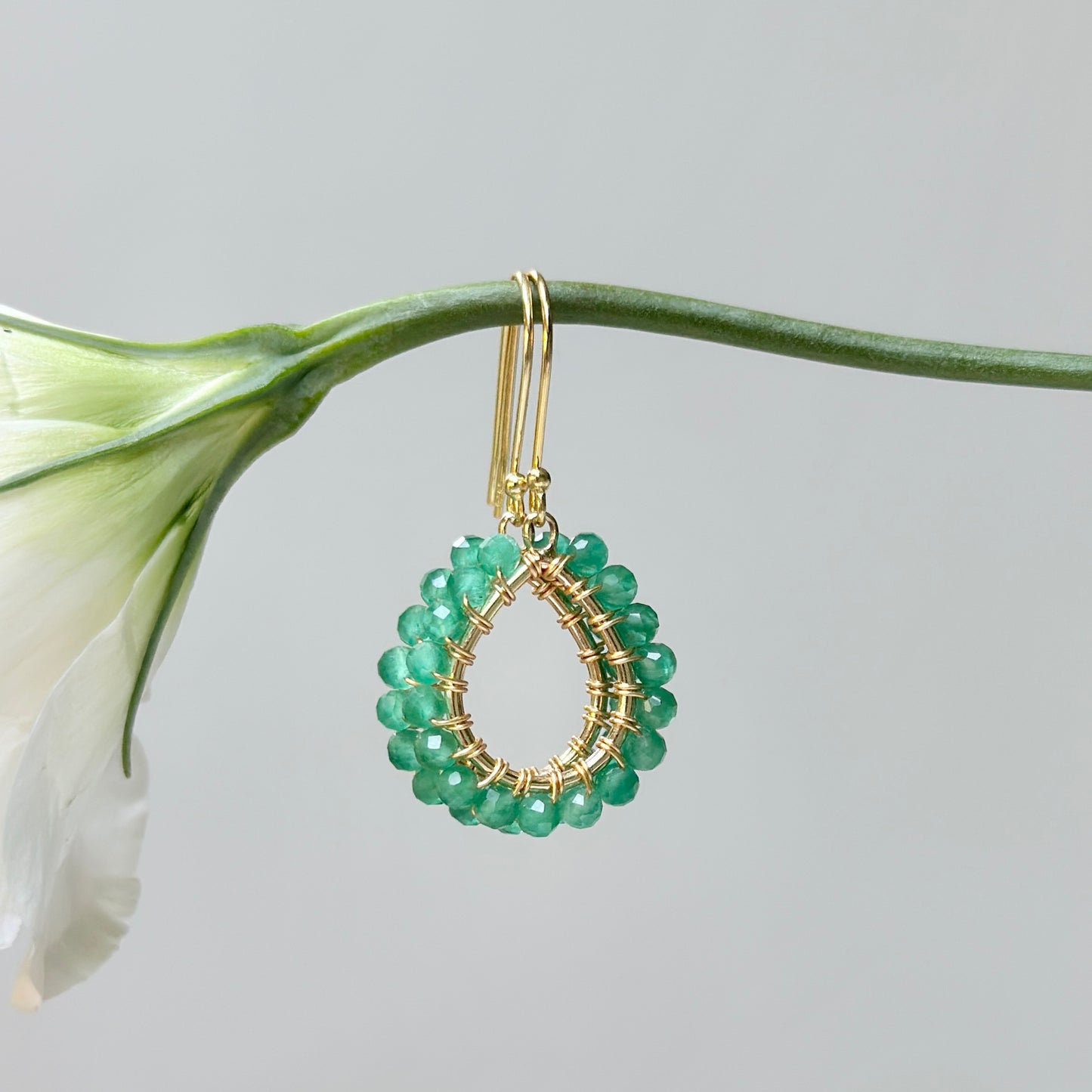 Dark Mint Green Jade Mini Teardrop Earrings