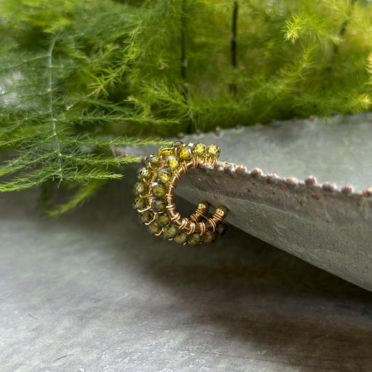 Chunky Dark Olive Peridot Mini Hoop Beaded Earrings
