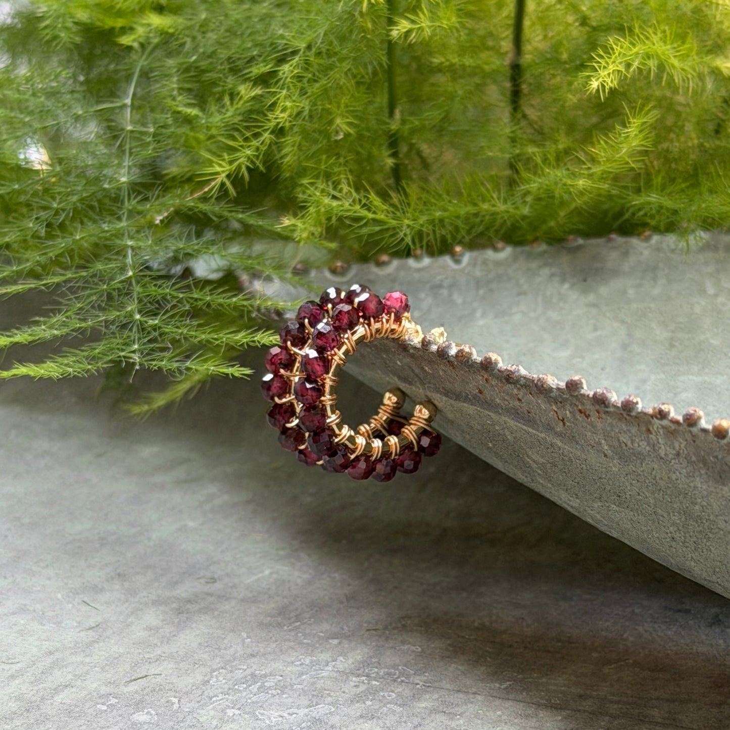 Chunky Burgundy Garnet Mini Hoop Beaded Earrings