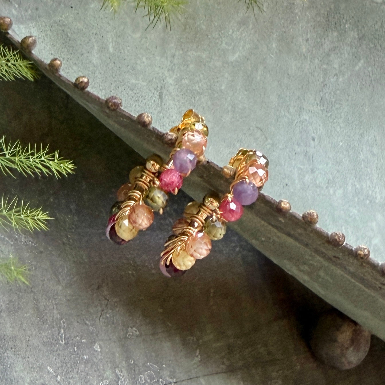Chunky Lilac Berry Mini Hoop Beaded Earrings