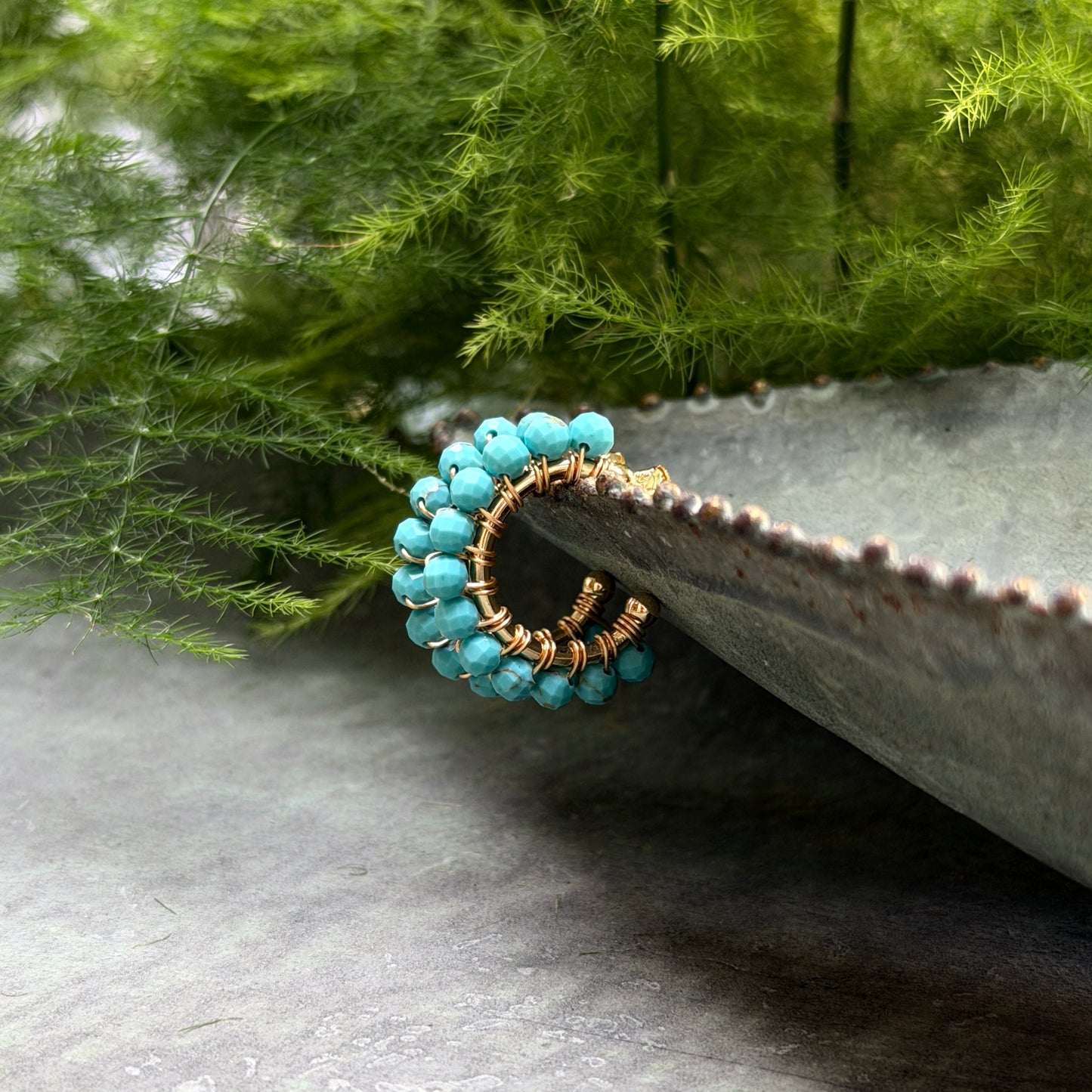 Chunky Turquoise Blue Quartz Mini Hoop Beaded Earrings