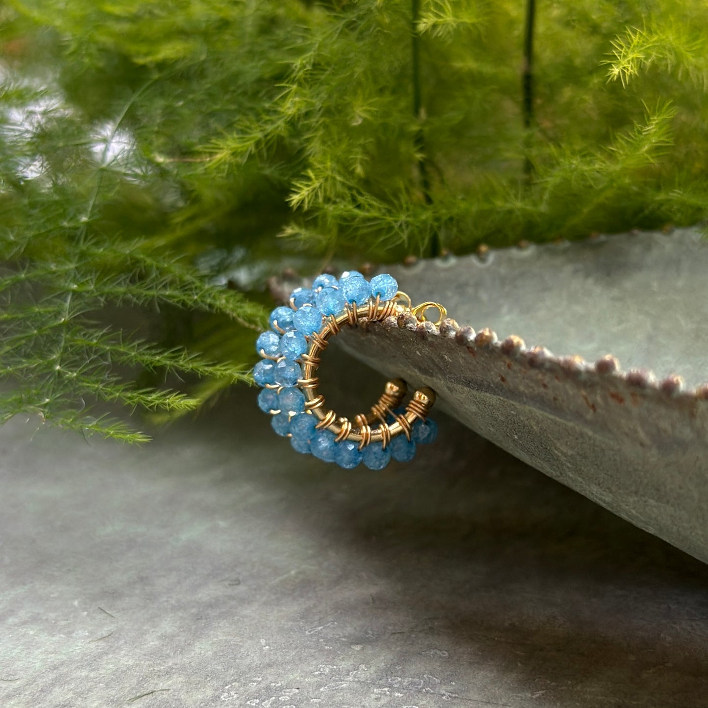 Chunky Dark Cornflower Blue Kyanite Mini Hoop Beaded Earrings