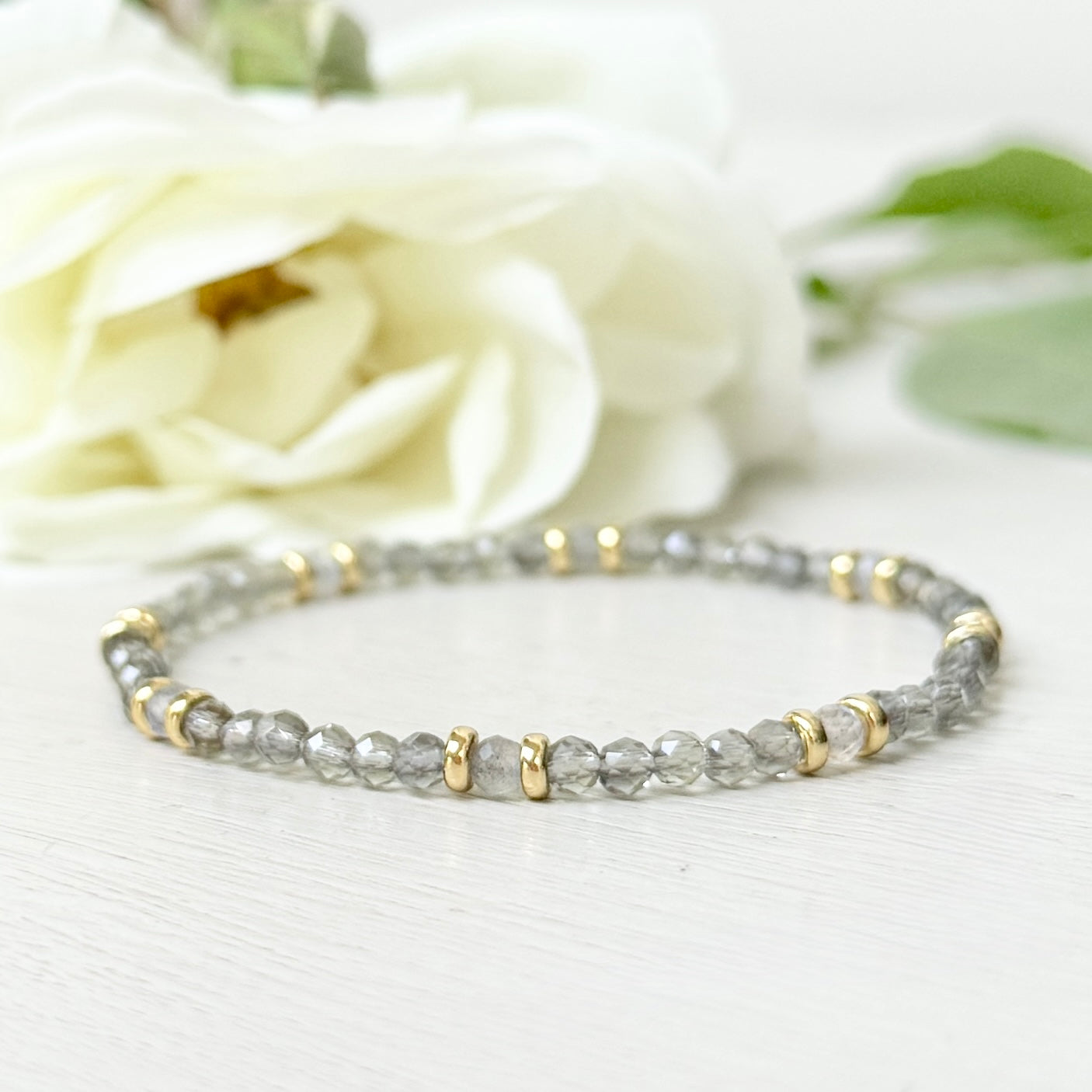 Taupe Agate & Double Gold Nugget Stretchy Gemstone Bracelet