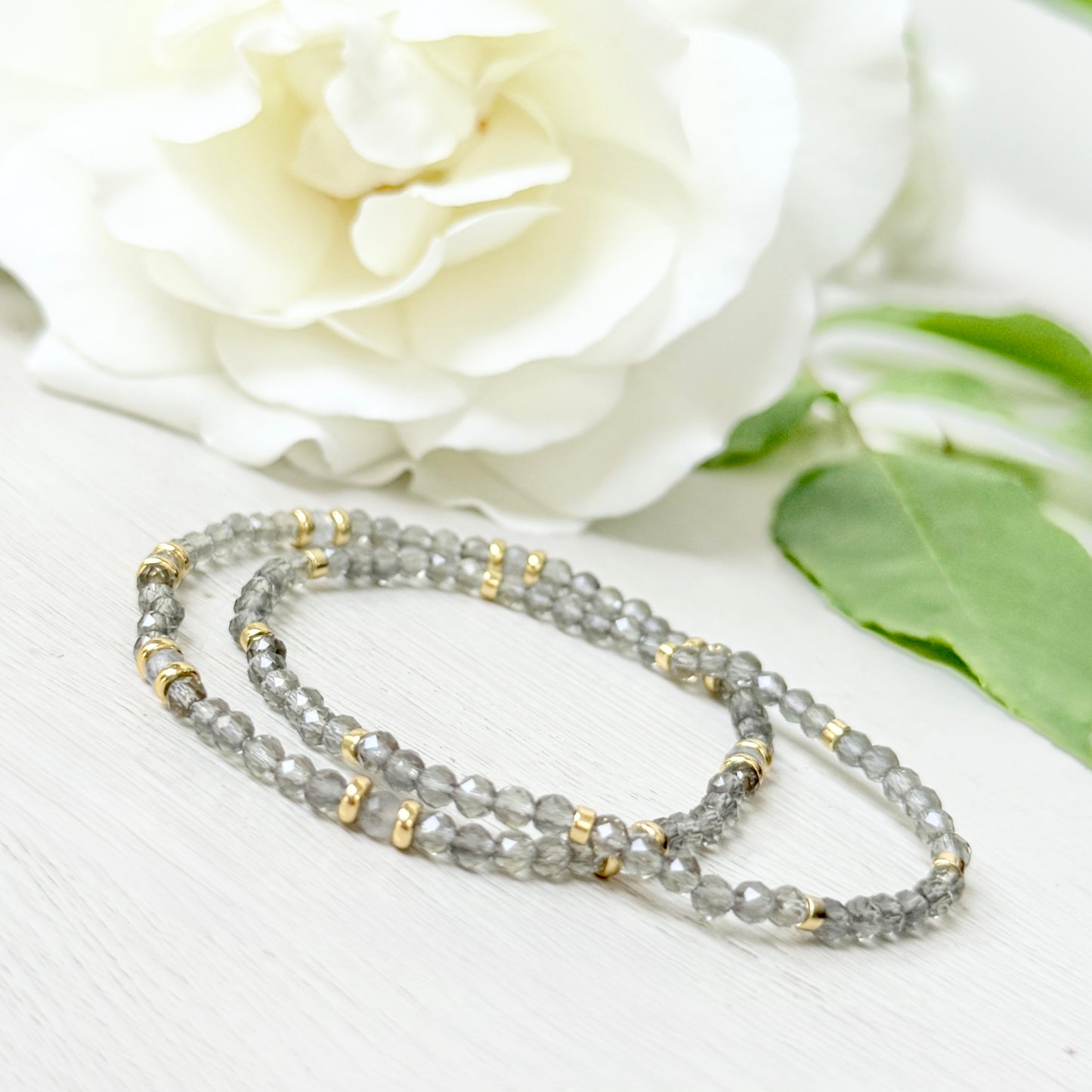 Taupe Agate & Double Gold Nugget Stretchy Gemstone Bracelet