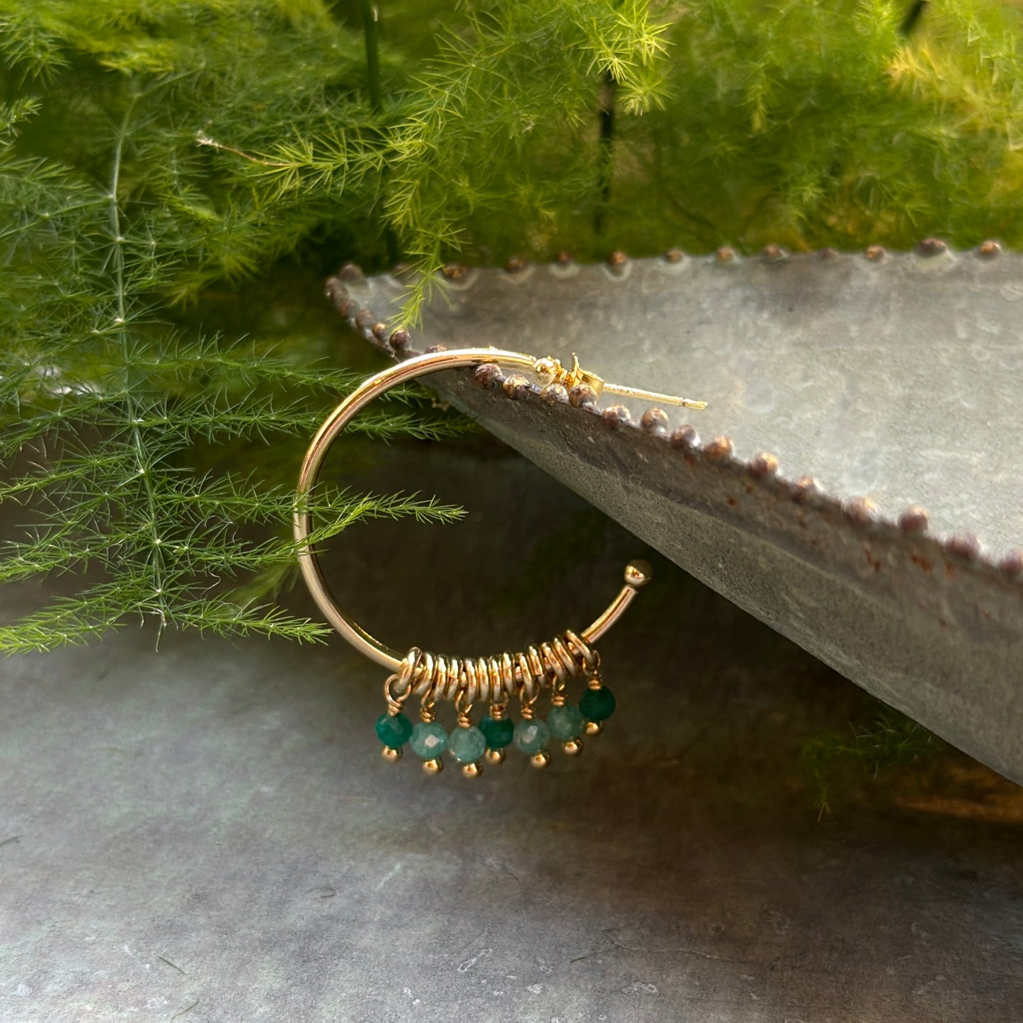 Emerald Green Jade & Mint Jade 7-Bead Midi Hoop Earrings