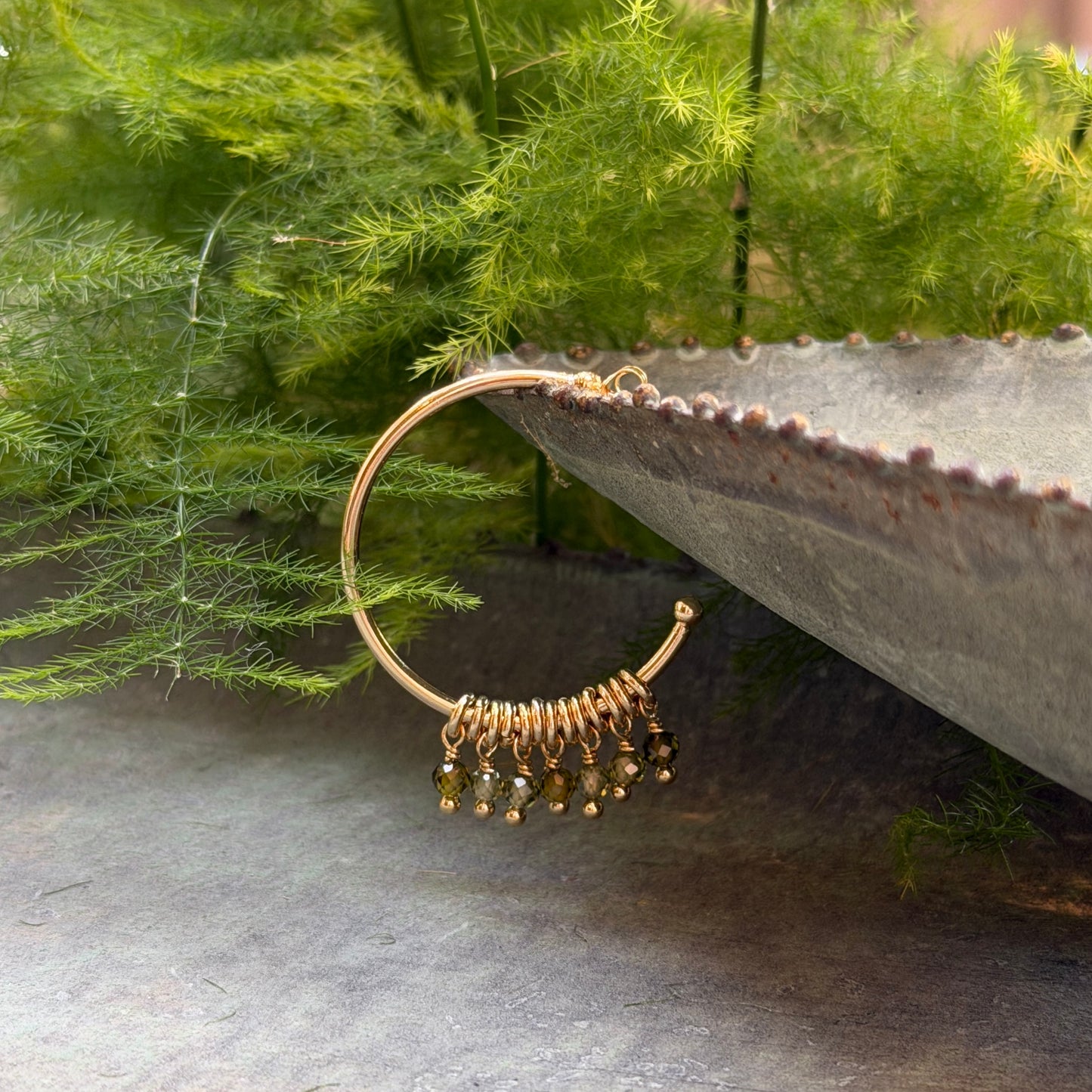 Olive Green Peridot 7-Bead Midi Hoop Earrings