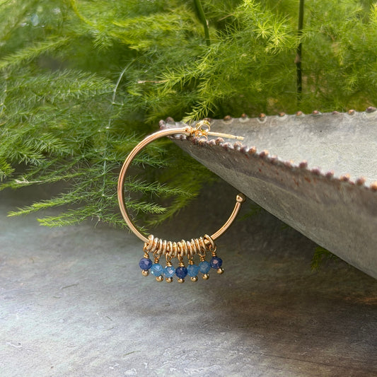 Dark Cornflower Kyanite & Royal Blue Azurite 7-Bead Midi Hoop Earrings